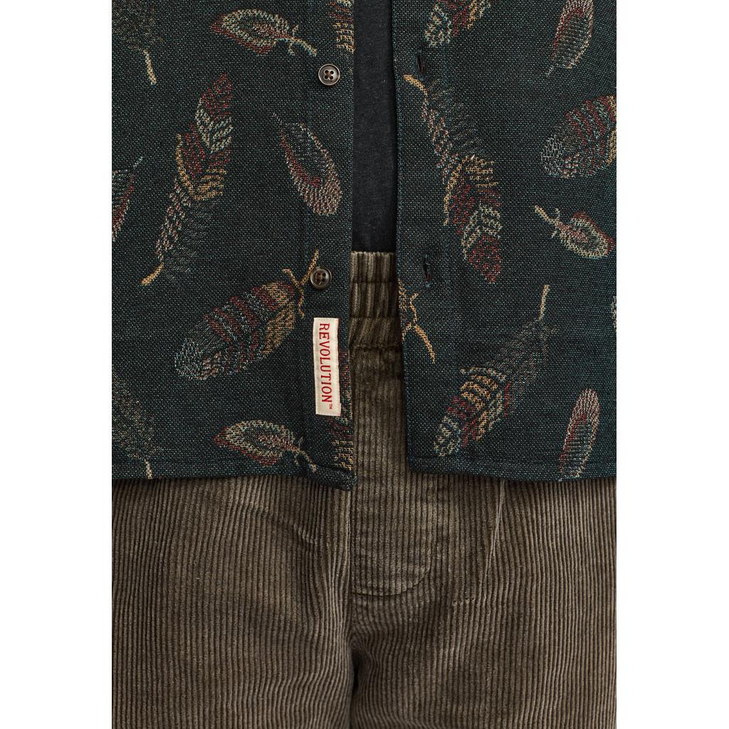 Revolution Jacquard Feather Pattern Hemd Herren dunkelgrün